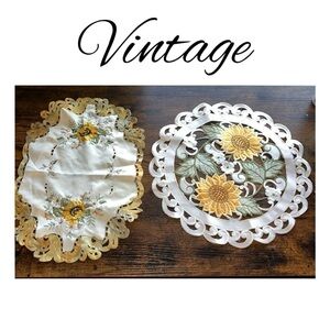 Vintage sunflower table decor • embroidered sunflowers • set of 2 pieces